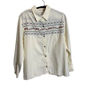 Alfred Dunner Women’s Size 14 Blouse | White Long Sleeve Button-Up
